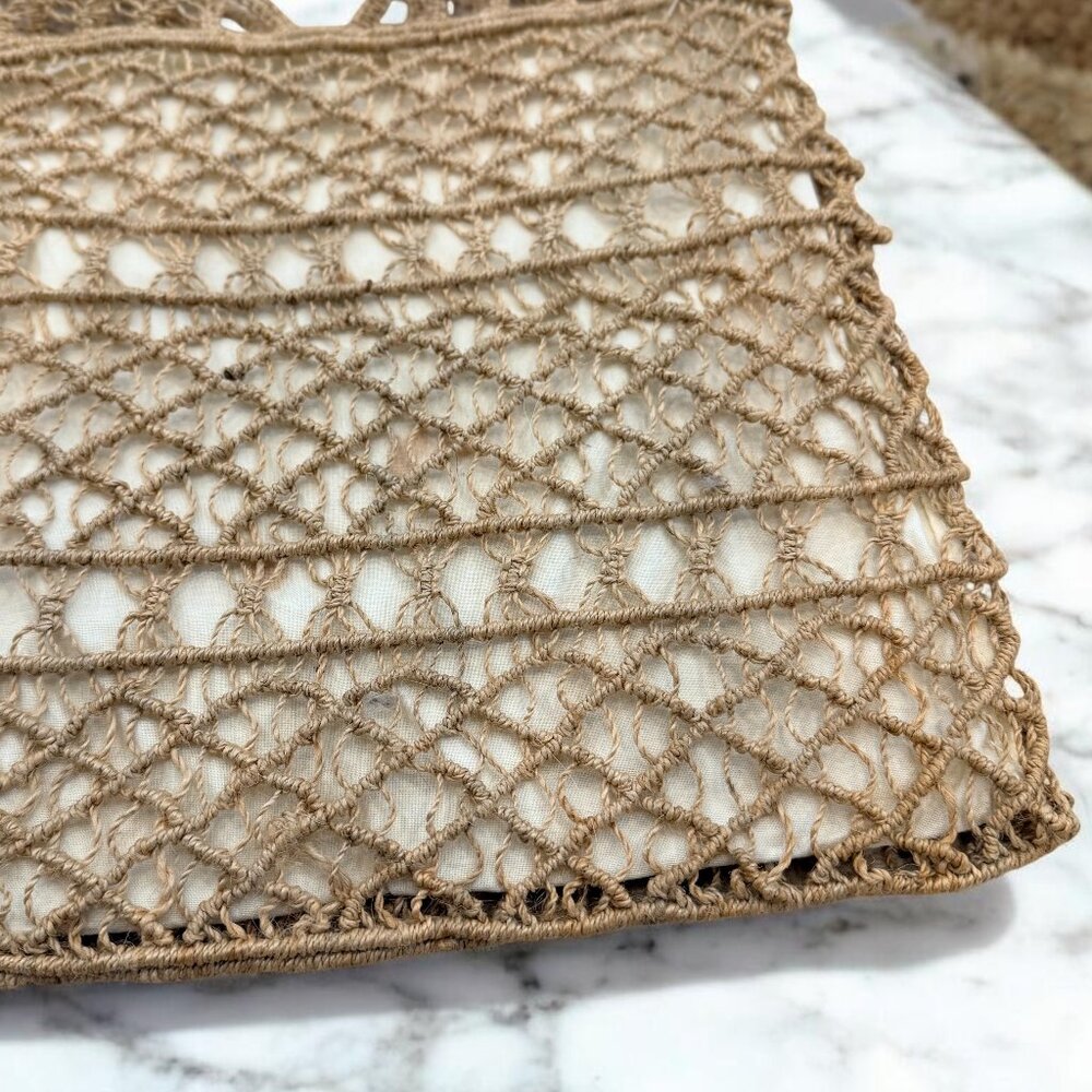 Vintage Crochet Jute Handbag With Lining Double Handles - Picture 4 of 8